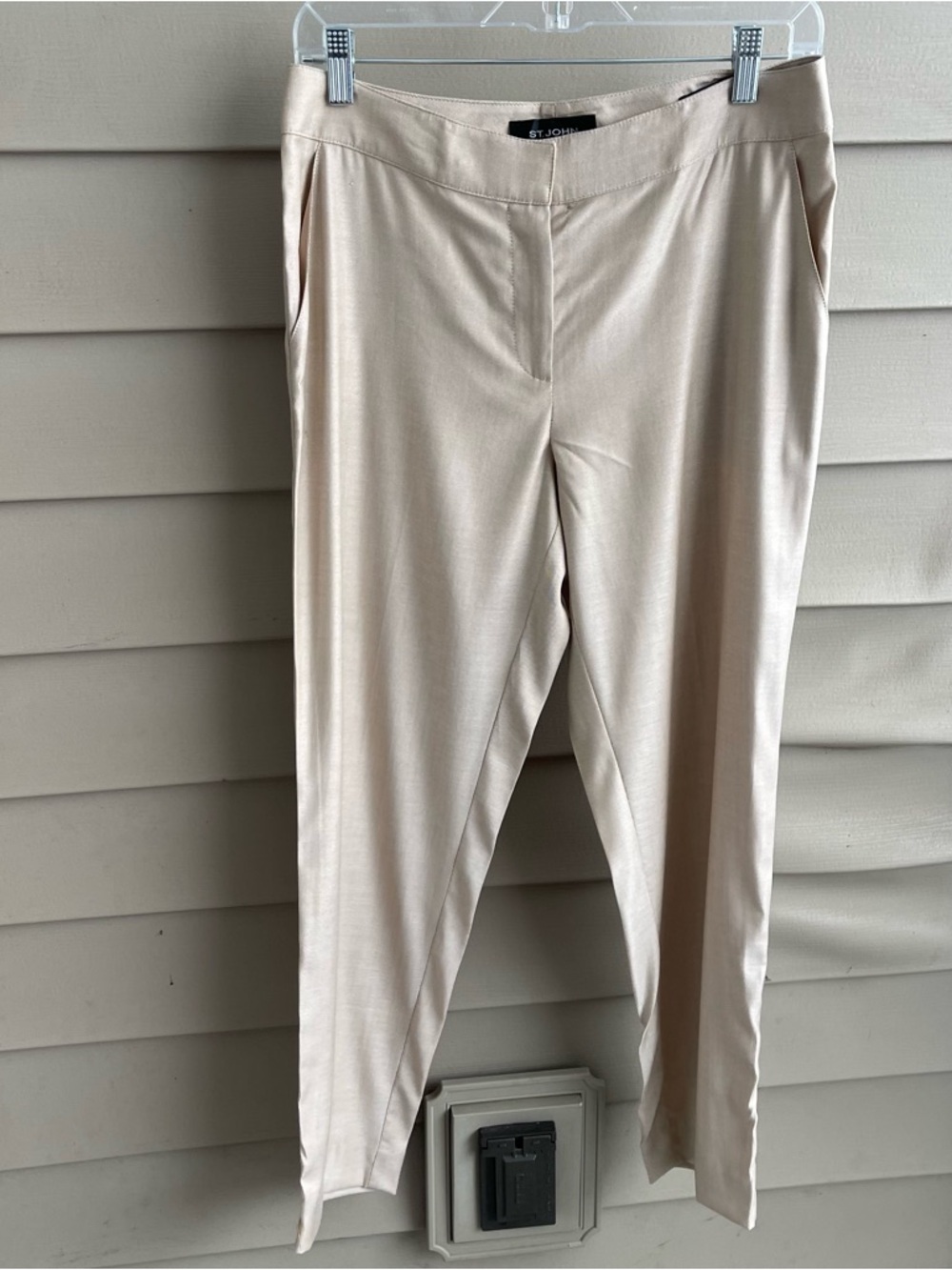 St John Emma Pants Size 6 Lightweight Wool Blend Straight Leg Beige Office Money